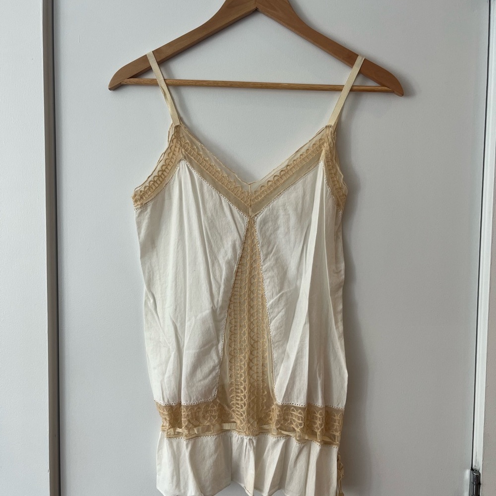Ruehl Cream and Tan Lace Trim Cami Top